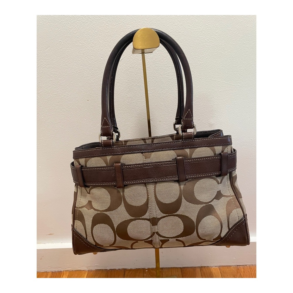 Coach Hampton Satchel Signature Canvas Brown Leopard  F13073 Leather Trim - Picture 2 of 9